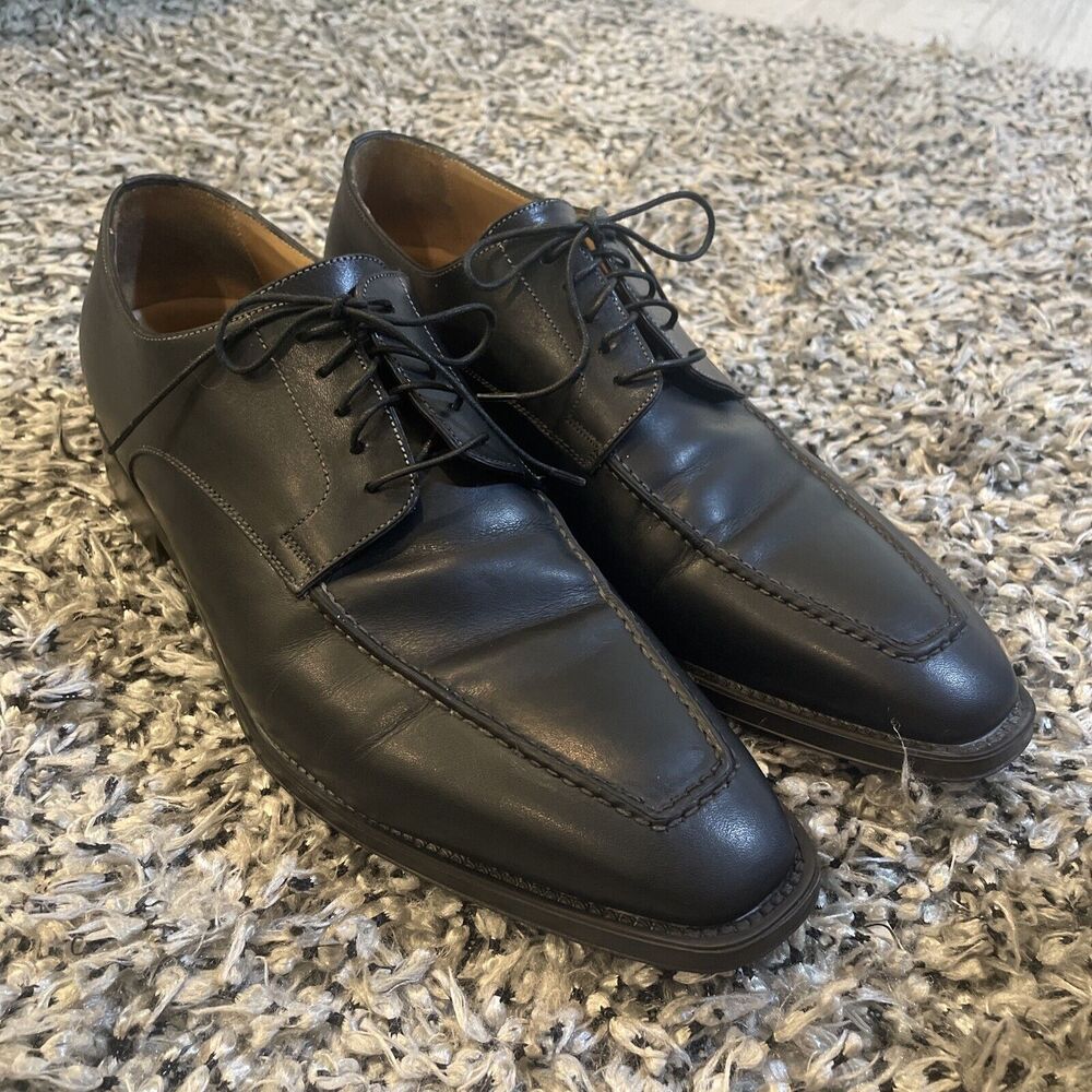 Santoni Men’s Black Leather Dress Shoes Lace Up Size 9.5 D ITALY Style 24155001